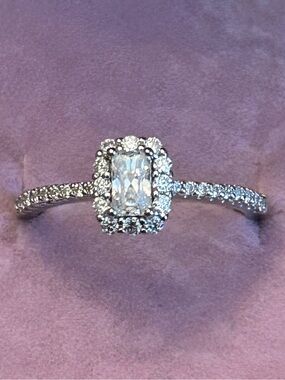 1.00CTW Moissanite Elongated Princess Cut Halo Ring in 925 Sterling Silver Size7